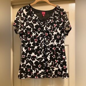 212 Collection Ladies Black & White Floral Sheer Blouse Sz Large. USED - EUC